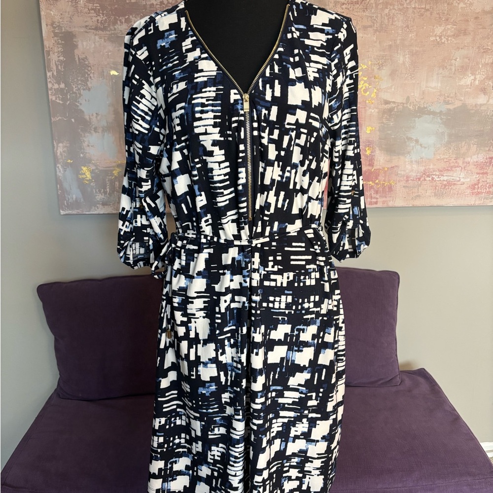 International INC Company Chic Blue and White Patterned Dress Size XL